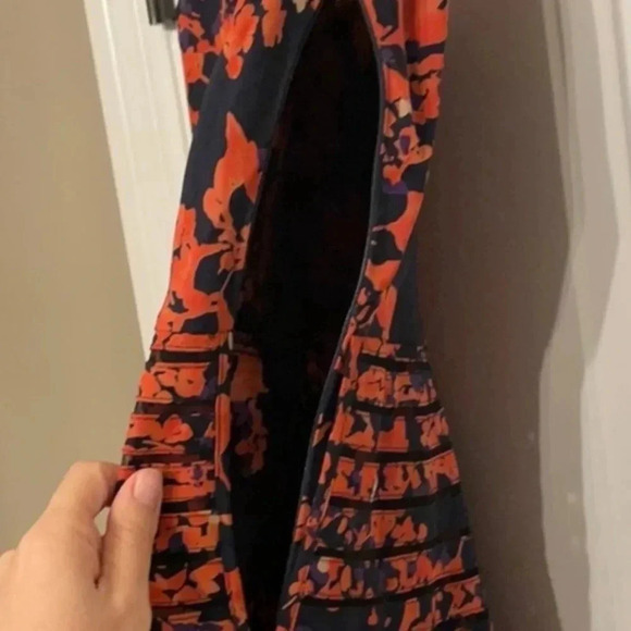 Parker Orange & Black Petal Bloom Mesh Sleeveless Fit & Flare Silk Dress Size M - Picture 7 of 10